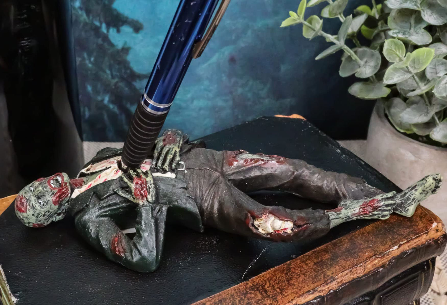 Ebros Gift Walking Dead Walker Hunter Impaled Zombie Pen Holder - 6.75"L Office Desktop Pencil Holder