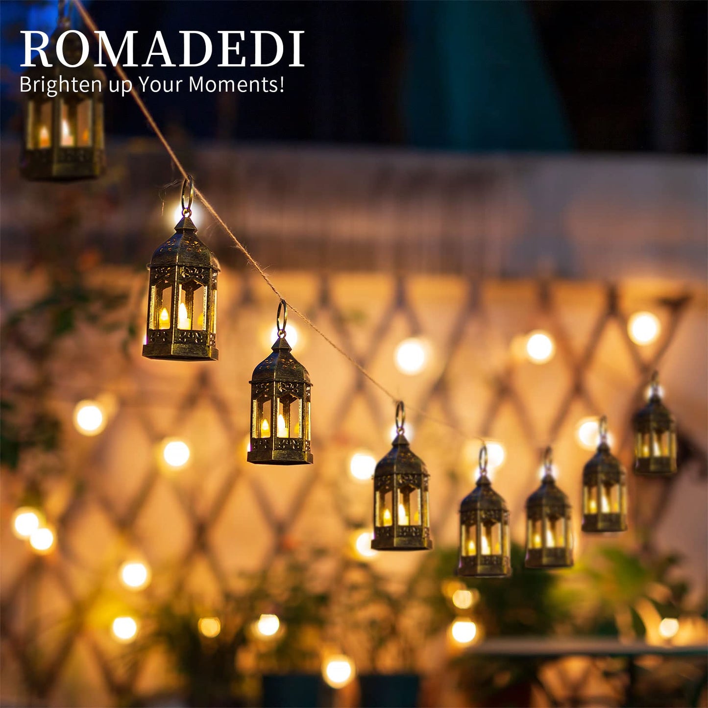 Mini Lanterns Decorative for Wedding Centerpiece - 20 Pcs Romadedi Hanging Small Gold Lantern Bulk with Flickering LED Candles for Halloween Decorations, Christmas Table Decor, Batteries Included