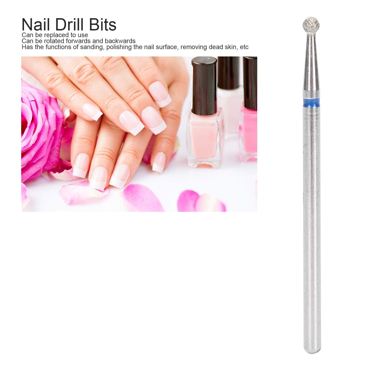 Practical Nail Drill Bits, 50Pcs Nail Polishing Grind Head Replacement Accessory Manicure Tool For Acrylic Gel Nails Cuticle Clean Pedicure (M2-2.3mm)