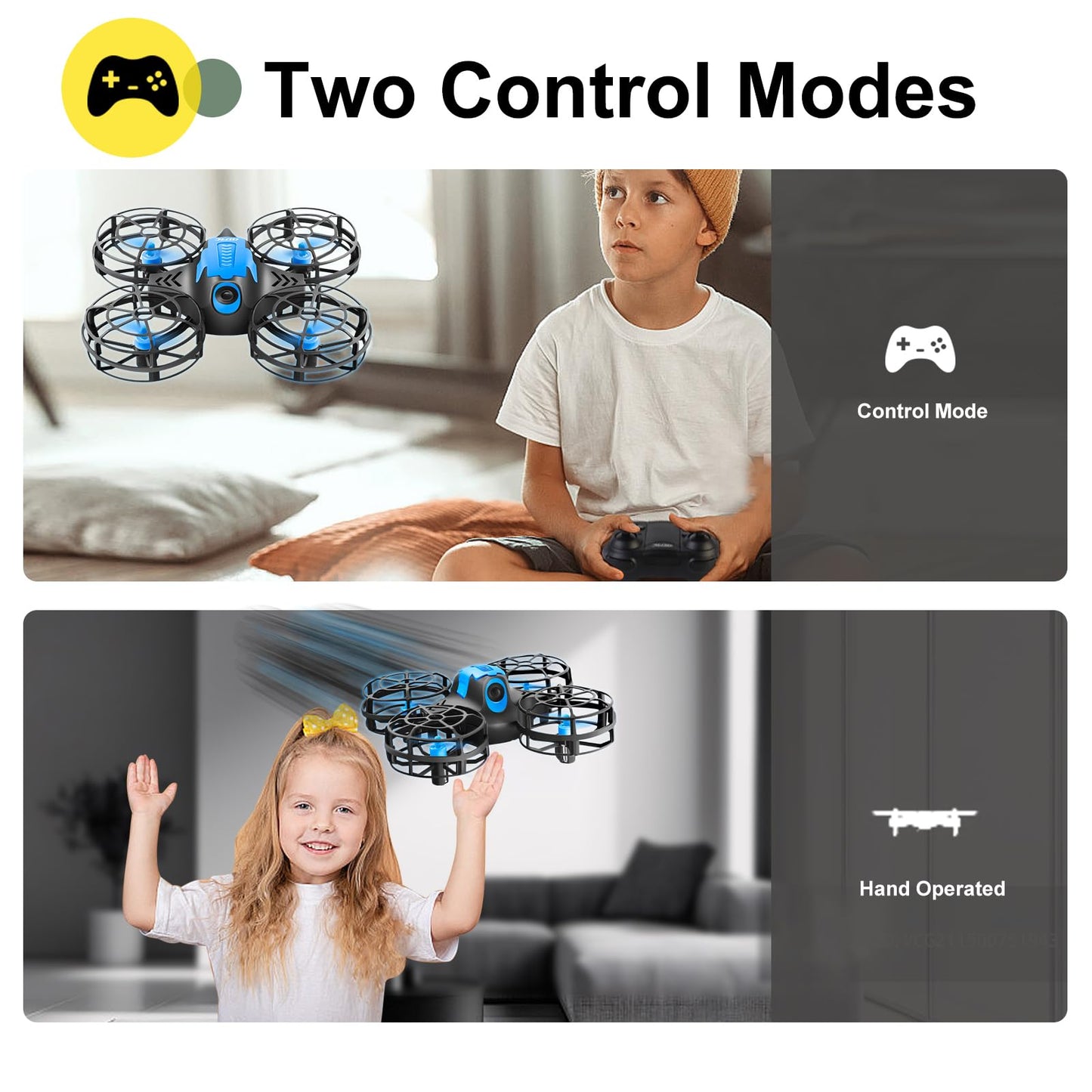 4DRC V18 Mini Drone with 2 Control Methods for Kids Beginners, 3D Flips, Lights, Headless Mode, 3 Speeds Adjustable, Auto Hover, Altitude Hold, 2 Batteries, RC Quadcopter Drones Fly Gift Toy for Boys