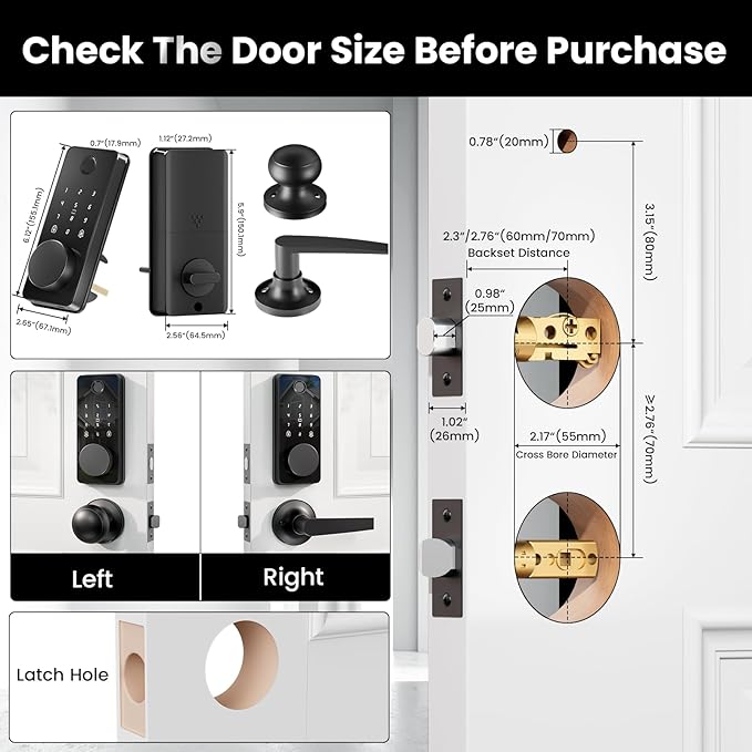 Keyless Entry Door Lock with 2 Knobs, Biquole Fingerprint Keypad Deadbolt, Smart Deadbolt for Front Door Lock Set, Auto Lock, One-time Codes, Easy to Install, App Control