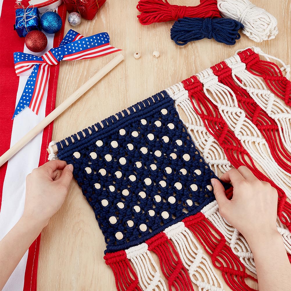 ORIGACH Macrame Independence Day Wall Hanging Kit American Flag Patriotic Decor Macrame Kit for Beginners Adults with Step by Step Tutorial Instruction Fourth of July Ornaments