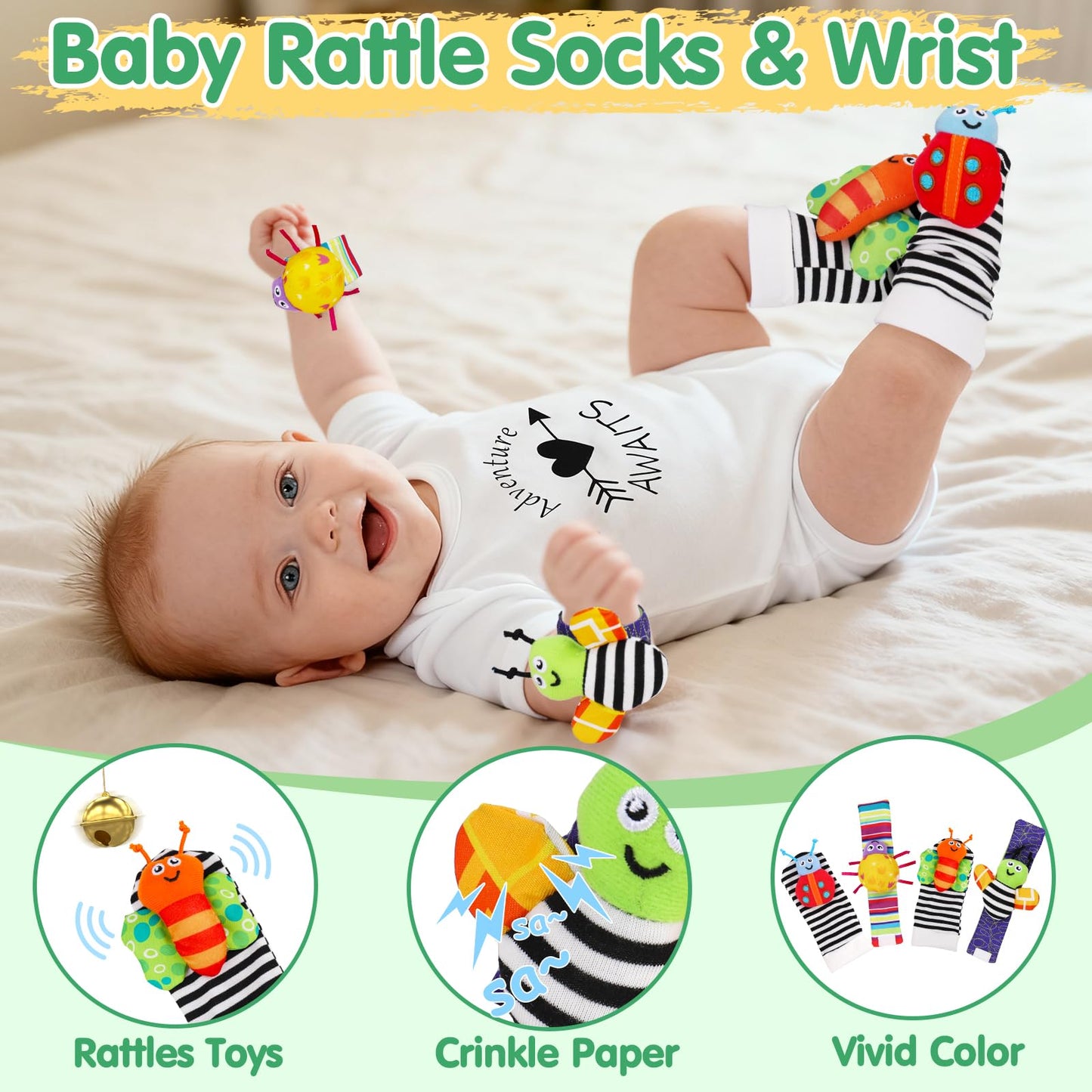 Topsochir Basket for Newborn & Baby Sensory Toy 0-6 Month Music Caterpillar Toy