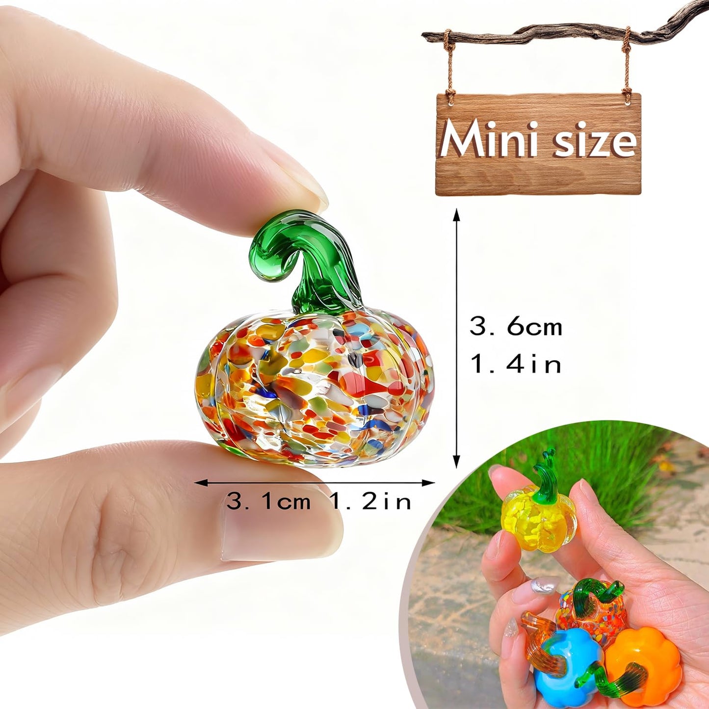 H&D HYALINE & DORA 4pcs Blown Glass Pumpkin Figurines Table Accent for Fall & Harvest, Mini Crystal Halloween Pumpkin Fall Decorations for Home Thanksgiving