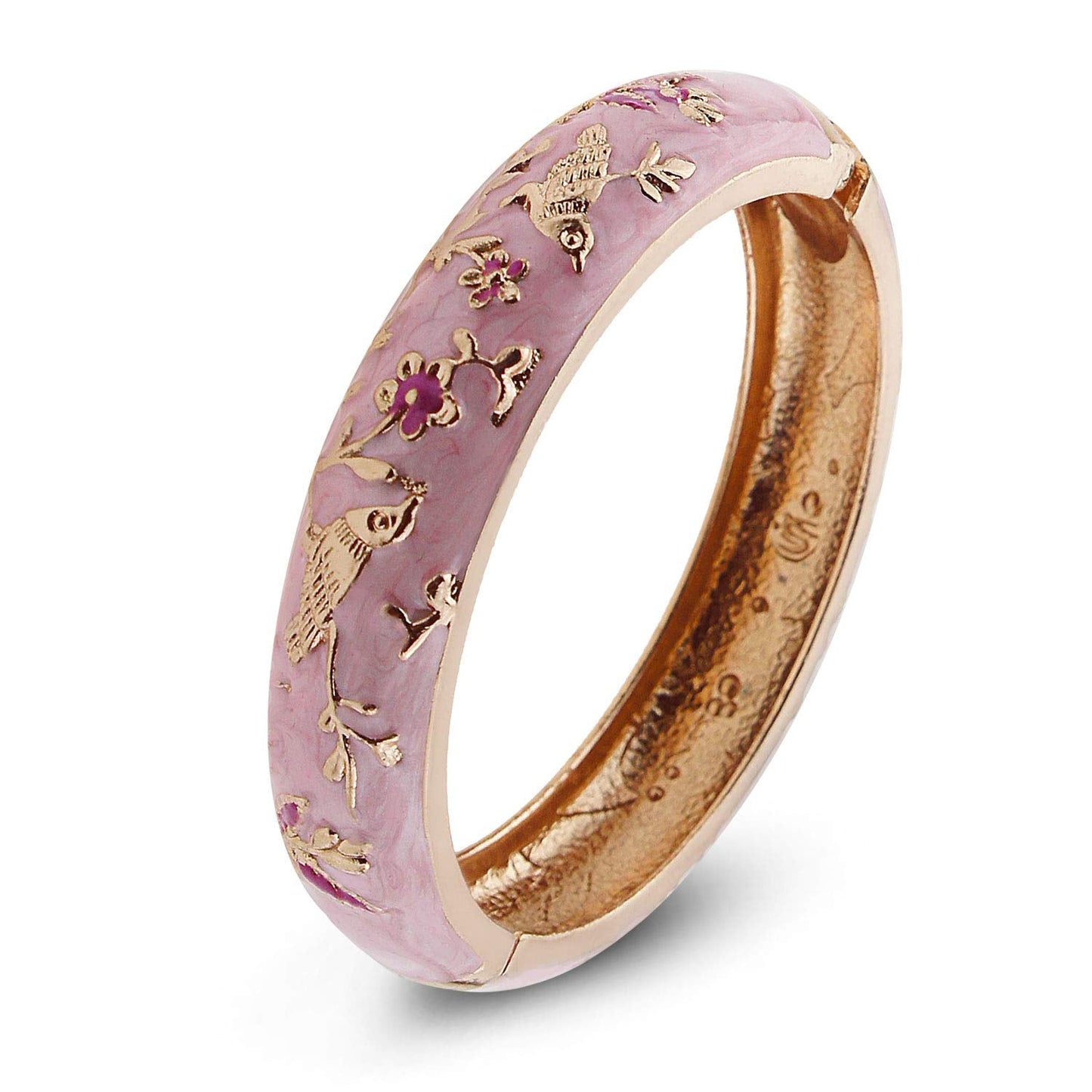 UJOY Colors Handcraft Jewelry Cloisonne Bracelet Enamel Bird Spring Hinged Womens Bangles Gifts Box 55C49 Pink