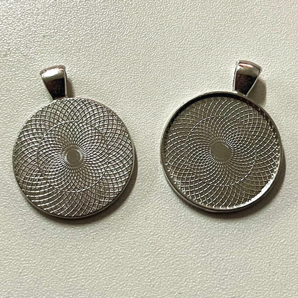 Hand-Made DIY Frame Pendant Tray Round Convex Tray Pendant, 100PCS Diameter 25 mm, Silver