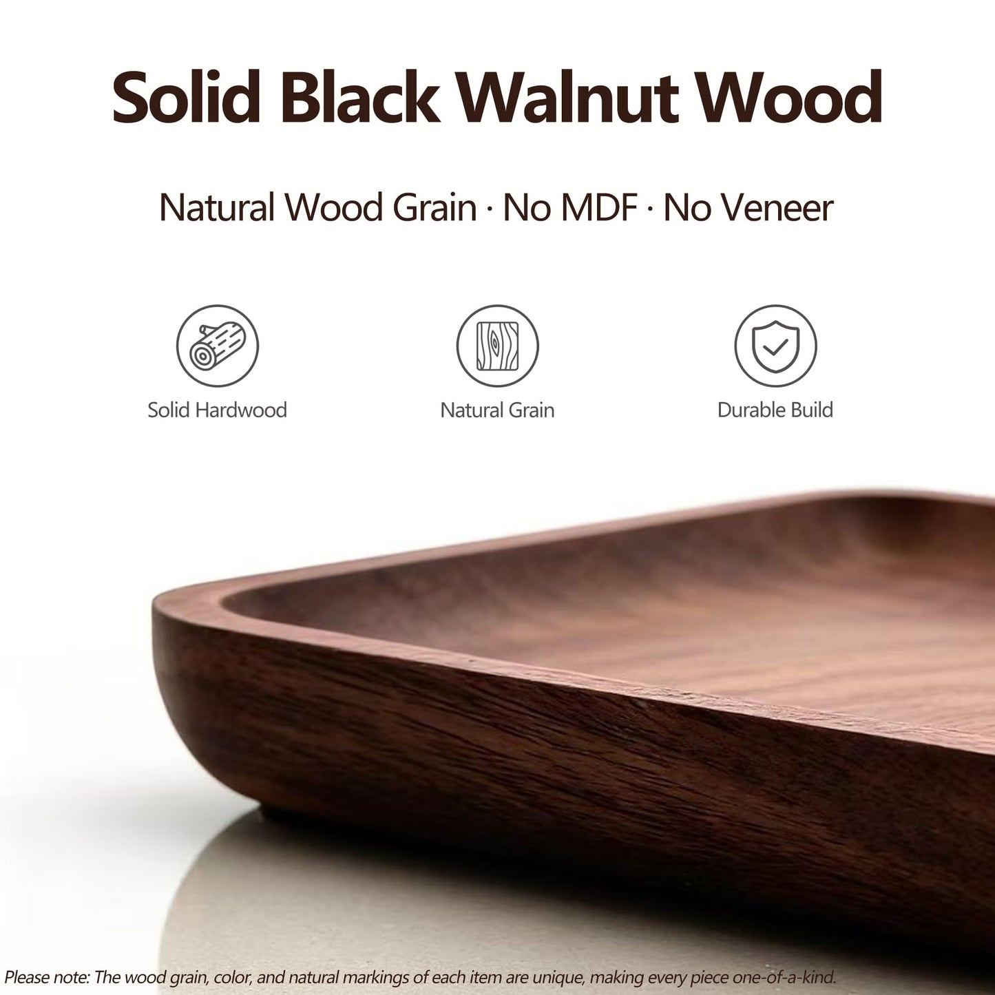 LIGNUMLOQU Solid Black Walnut Wooden Key Tray, Multi-Functional Key Bowl for Entryway Table, Key Holder Stand equipped with 3 Hooks, Wood Dish for Wallet,Watch,Mobile Phone and Jewelry Organizer