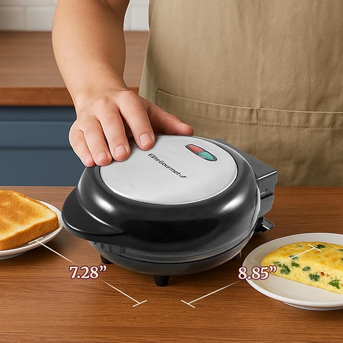 Elite Gourmet EOM205 Non-Stick Omelet Frittata Snack Pocket Maker for 2 Individual 6.5" Omelets, Stainless Steel and Black