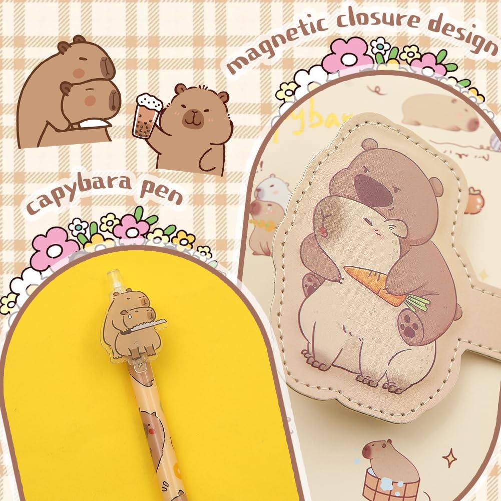 2 in 1 Cute Capybara Theme Stationery Gift Box Set Includes 1 Pcs A6 Cartoon Animal Capybara Notebook Journal Memo Pads Notepad Diary and Pen Gift for Birthday Christmas Kids Office School Supplies