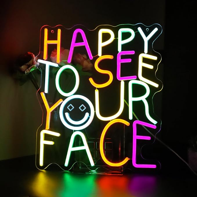 LED HAPPY TO SEE YOUR FACE Sign - Classroom Decor Inclusive Wall Decoration Welcome Gift Teacher Present for Primary Schools and Kindergartens - Birthday (14.2"12.6")