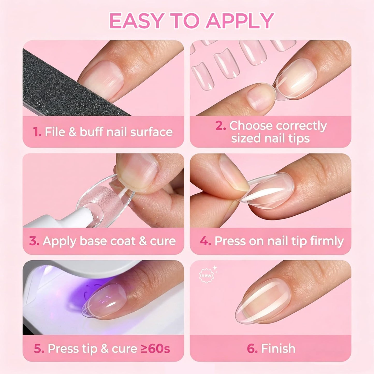 LOVEALERT Press on Nails Short Almond Shape – 510Pcs Soft Gel Nail Tips Full Cover False Nails for DIY Manicure at Home, 15 Size Pre-Shaped Acrylic Press On Nails Soak Off Easy Nail Extensions