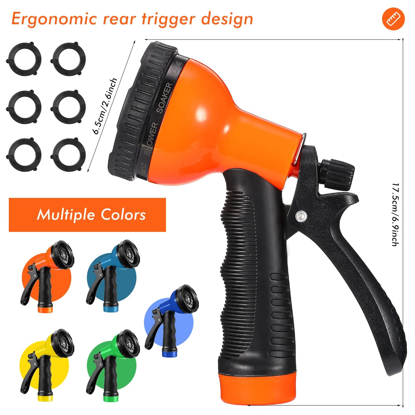 6 Pack Garden Hose Nozzle Sprayer 10 Adjustable Watering Patterns Heavy Duty High Pressure Water Gun for Watering Plants Washing Cars and Showering Pets