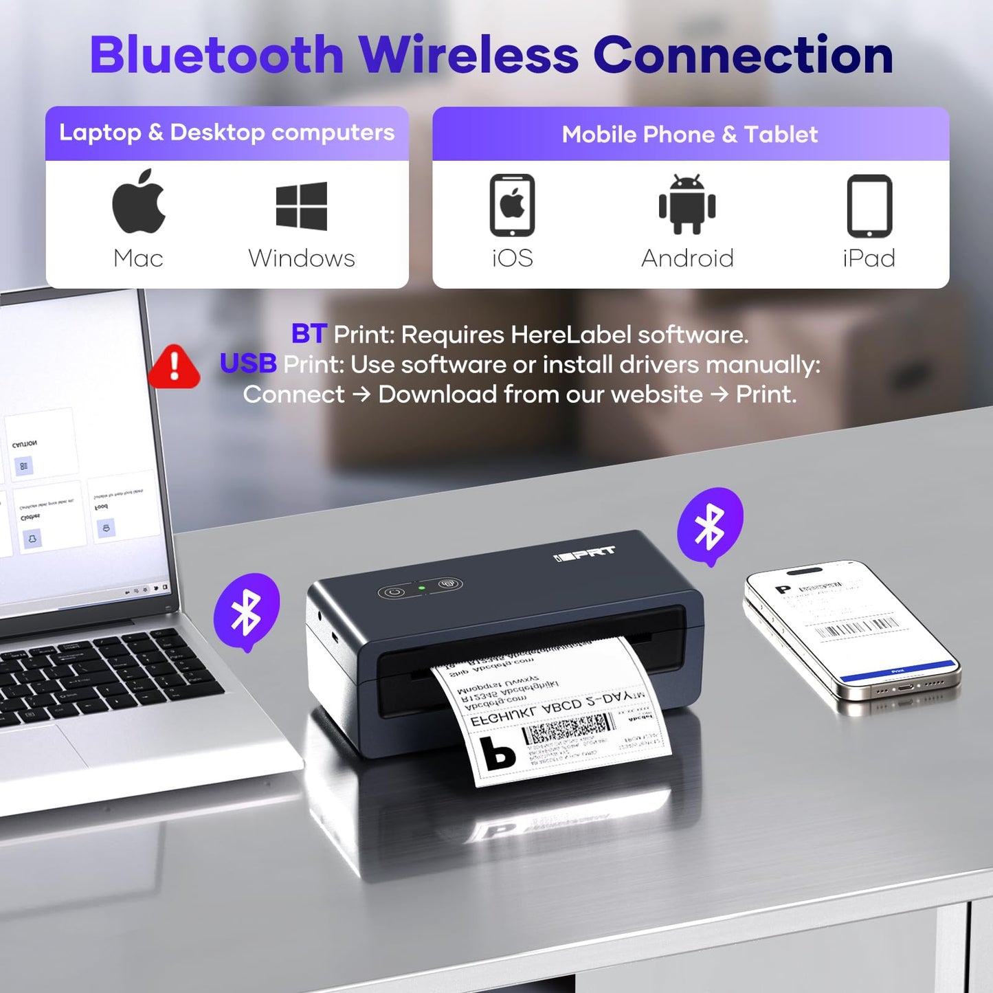 iDPRT Shipping Label Printer 4x6 Bluetooth Thermal Label Printer for Small Business and Shipping Package, Support Android, iPhone, Windows, macOS, Widely Used for Amazon, Shopify