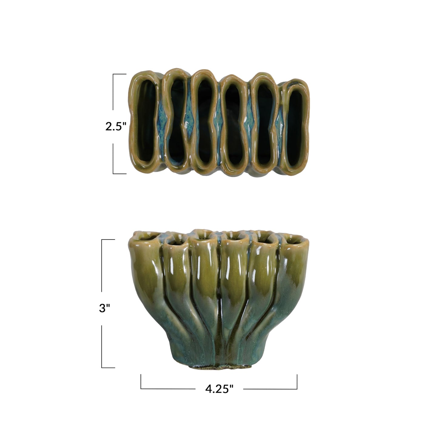 Creative Co-Op Stoneware Sculptural Vase with 6 Sections with Reactive Glaze, Green