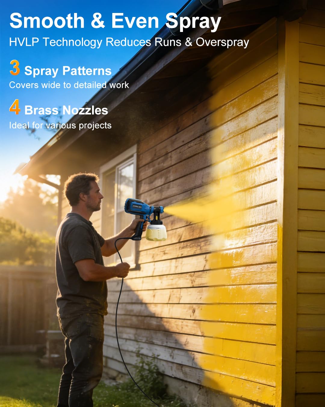 Paint Sprayer, HVLP Spray Gun with Cleaning & Blowing Joints, 4 Nozzle Sizes & 3 Spray Patterns, Easy to Clean, for Furniture, Cabinets, Decks, Walls, Doors, DIY Projects, etc.