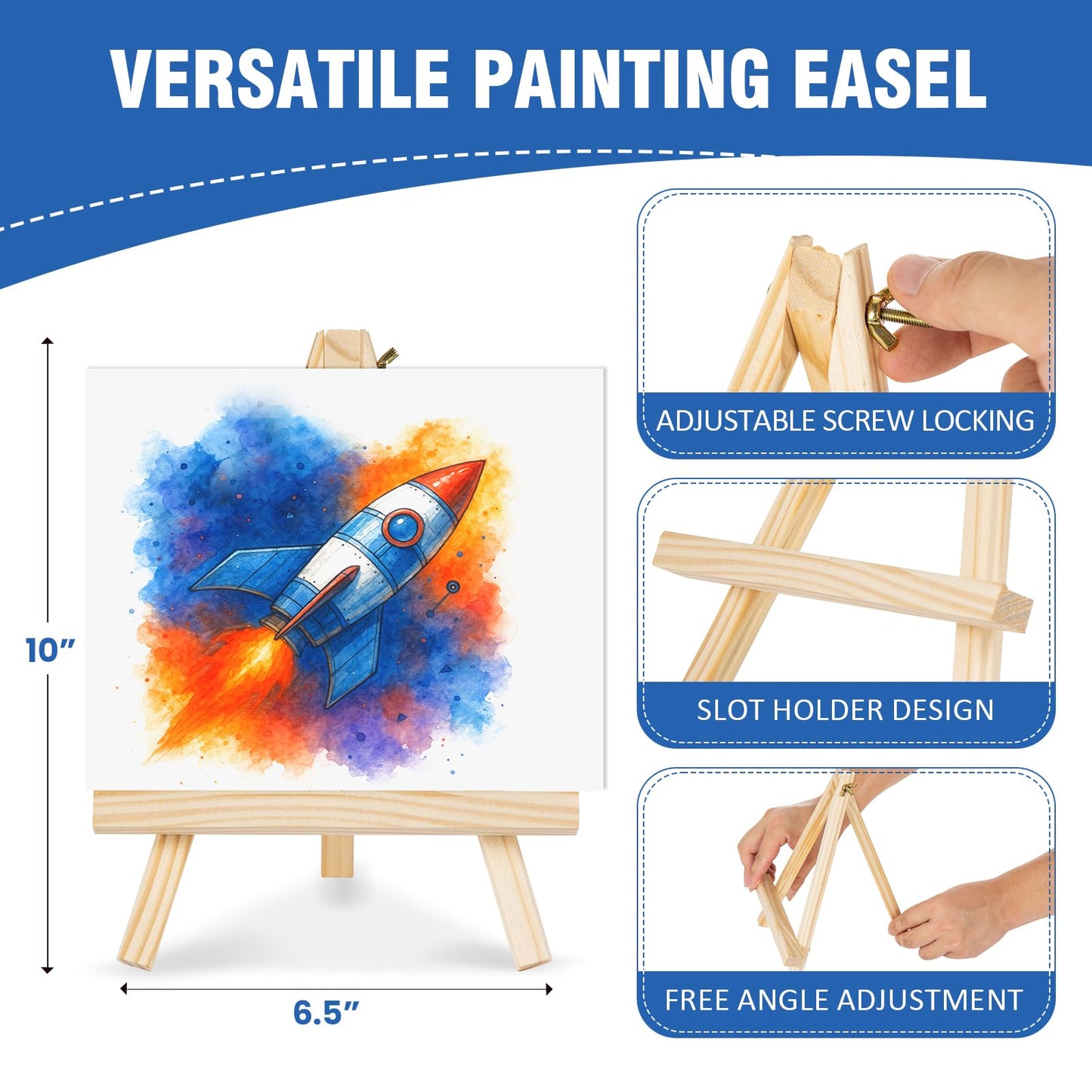 Falling in Art 12 Pack Mini Wooden Display Easels, 10 Inch Tripod Painting Easel Stand, Portable Art Canvas Holder for Photos, Prints and Signs