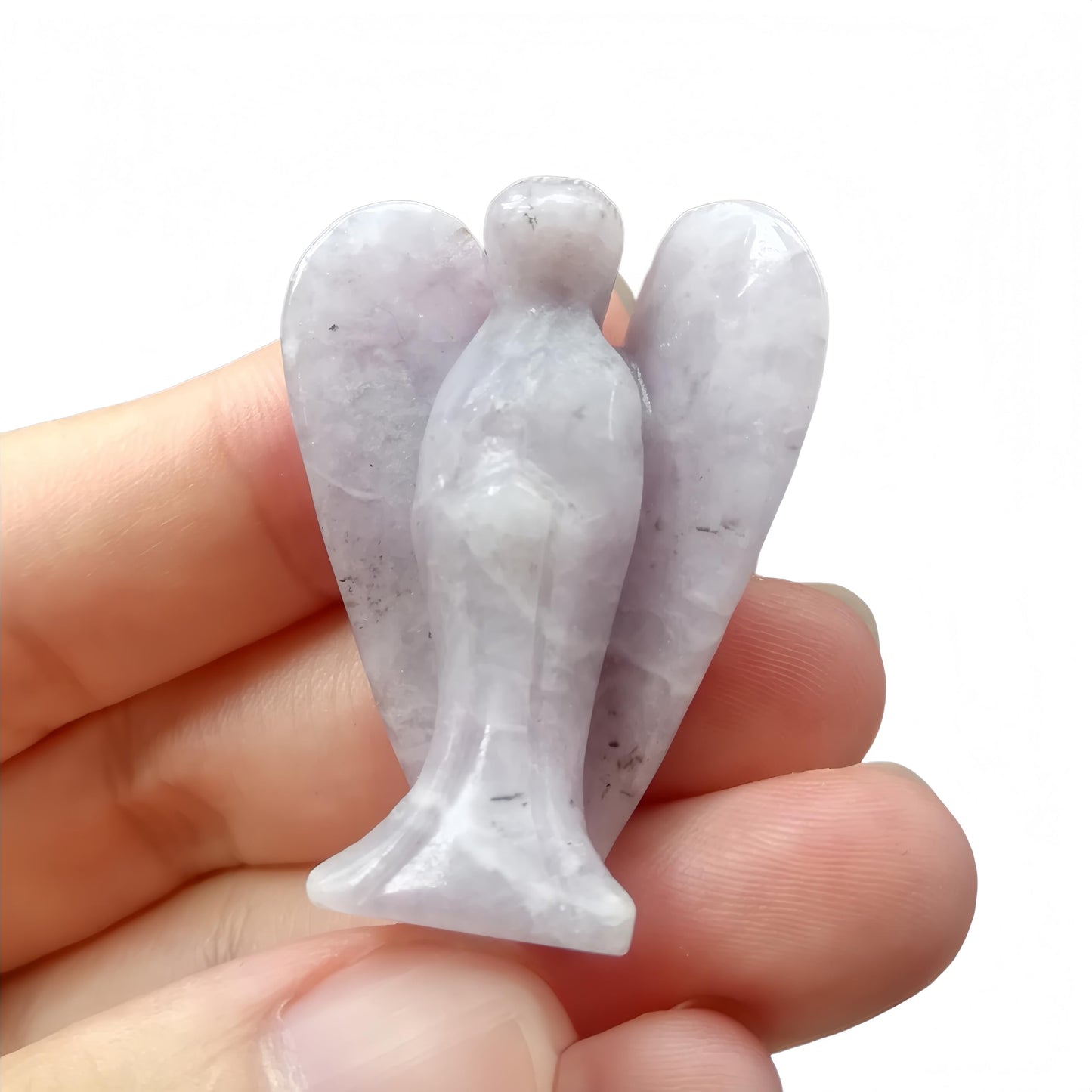 Afucats Natural Purple Lepidolite Healing Guardian Angel Indoor Decorative Stone,1.5 Inches Carving Pocket Palm Statue,Gift for Her Christmas Décor