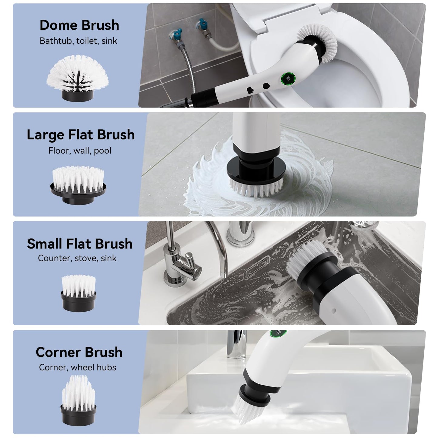 Swyprrix Electric Bathroom Cleaning Brush, Cordless Spin Scrubber Full Body Waterproof IPX7 with Adjustable Handle, 8 Replaceable Brush Heads for Bathtub/Kitchen/Window/Home -SD-CTB01