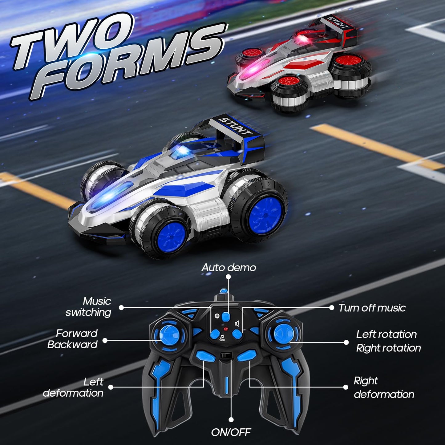 ZSYMIMRC High Speed Drift Remote Control Stunt Deformation Car, Birthday Gifts, for Boys and Girls 4-16 Years Old (Blue)