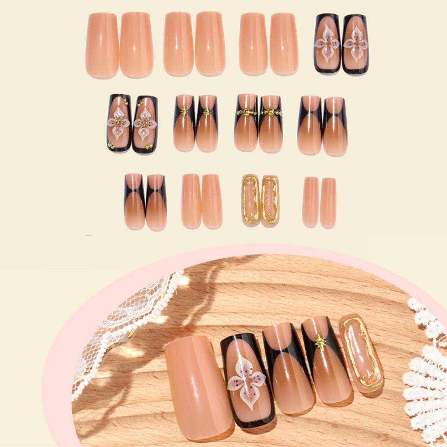 IMRAIN Press on Nails Long Square Fake Nails Brown Ombre False Nails Glossy Acrylic Stick on Nails for Women