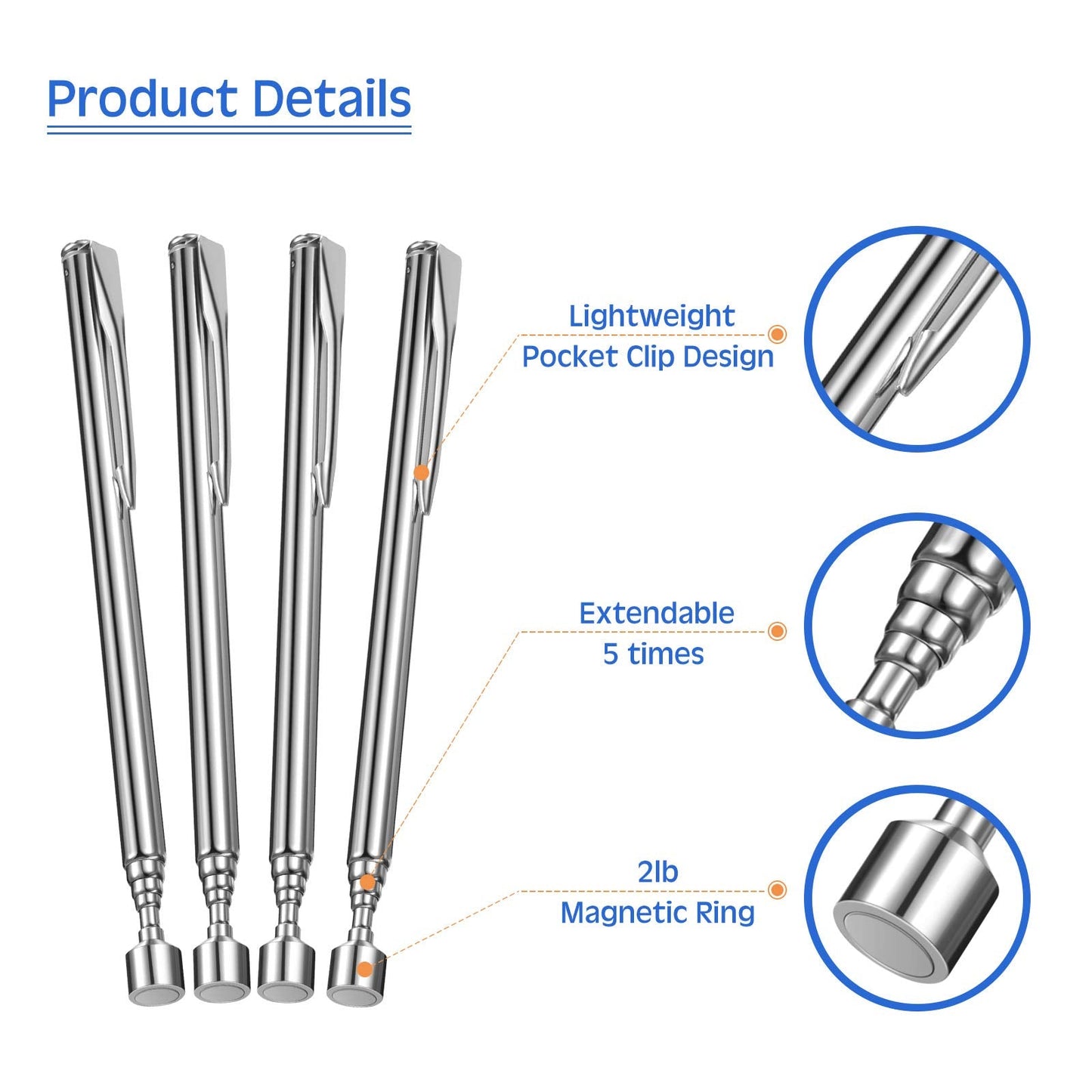 12 Pieces Telescoping Magnet Pickup Tools in 2 Lb Magnetic Stick Gadget with Pocket Clip Magnet Tool to Retrieve Screws Nuts Pins for Men Birthday, Father's Day, Valentine