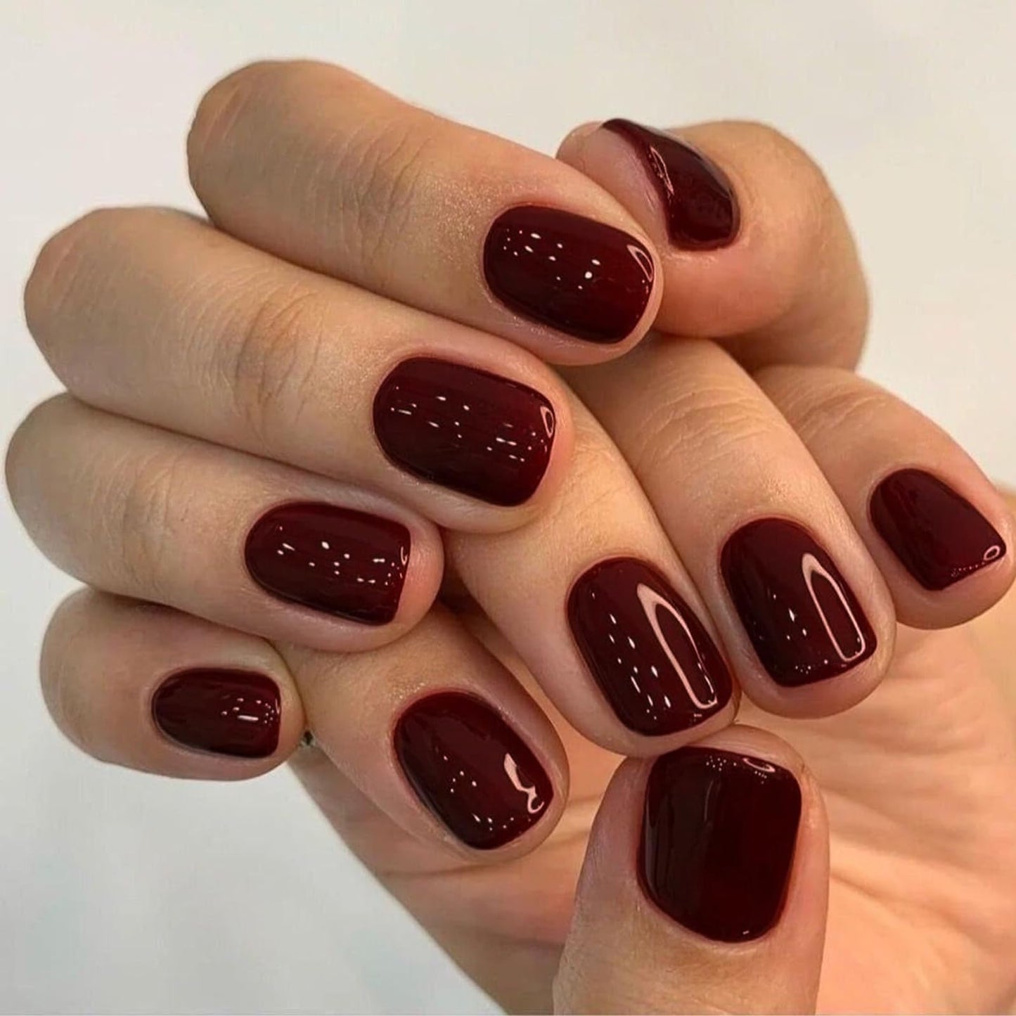 GLAMERMAID Press On Nails Squoval with Press on Toenails Sets,Dark Red Nude Glossy 48 Pcs Toenails Press Ons,Hand and Toenails Sets for Women