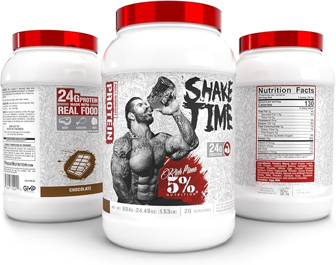 5% Nutrition Rich Piana Shake Time | 24g Animal-Based Protein Drink | Beef, Chicken, Whole Egg | No Sugar, Dairy, or Soy (Chocolate)