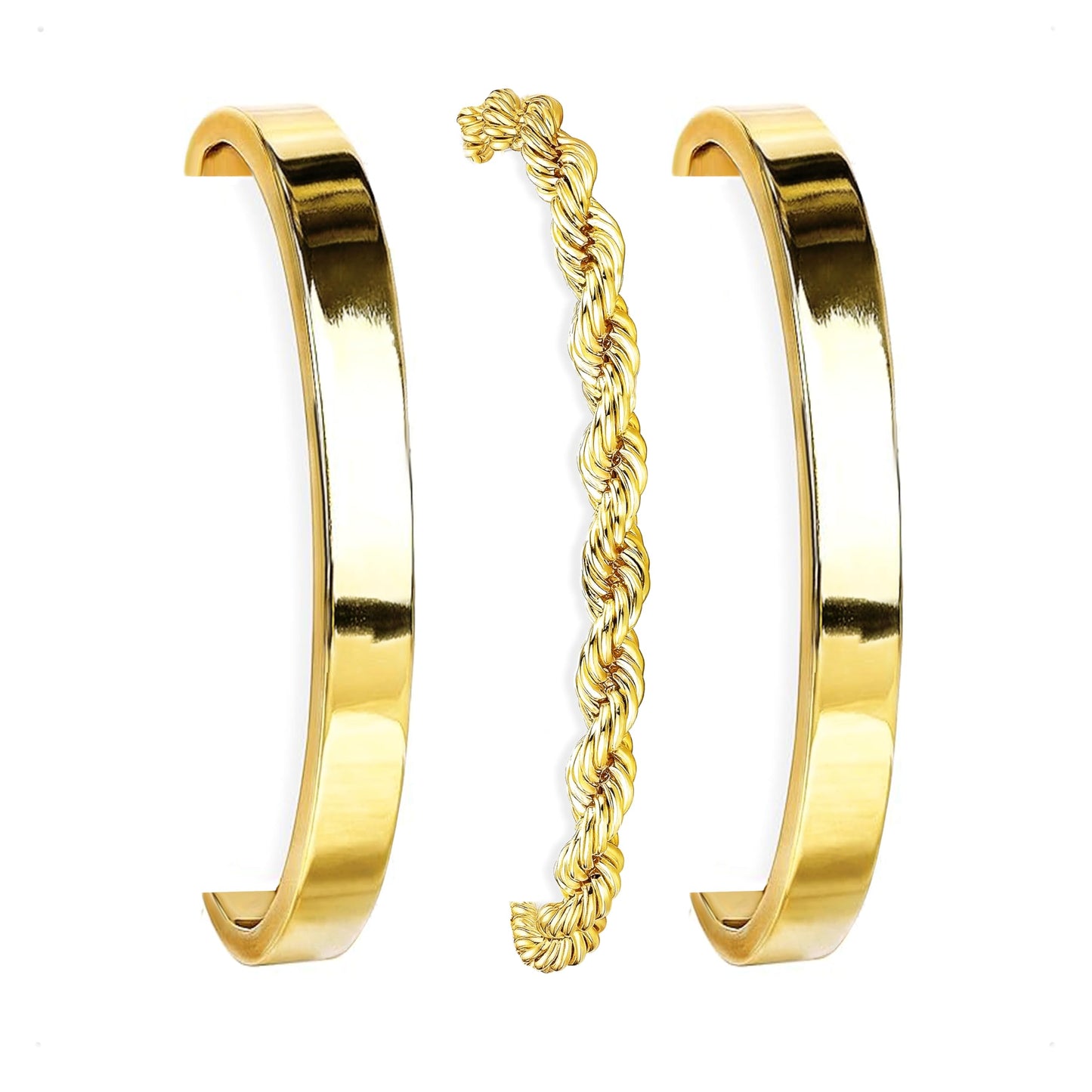 HERIER Gold Cuff Bracelets Stack for Women Trendy 14K Gold Plated Rope Link Chain Bracelets Stackable for Women Jewelry Set