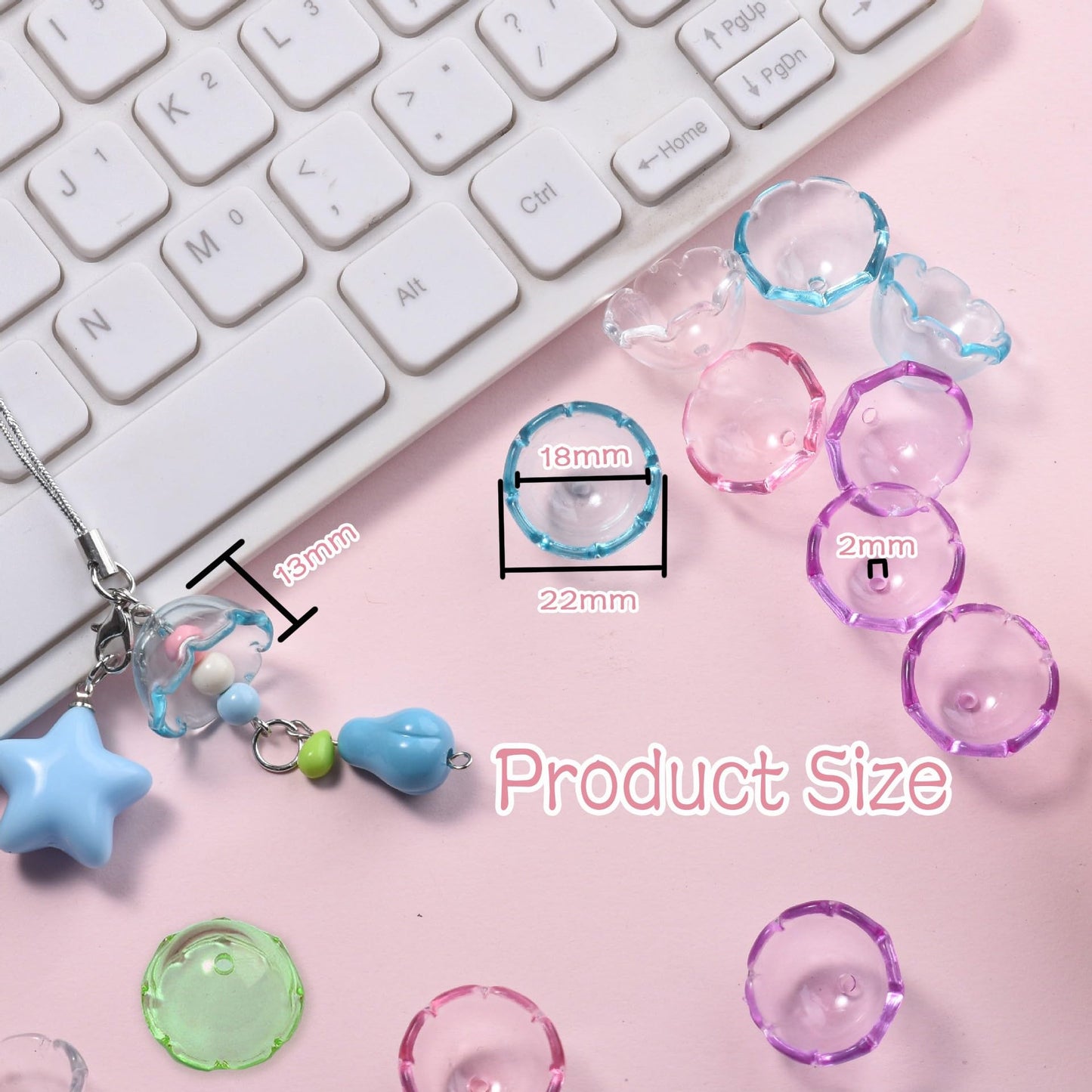50Pcs Acrylic Clear Flower Bead Caps for Jewelry Making, Transparent Bell Charms, Semi-Round Floral Beads Bulk with Wavy Edge, Jellyfish Beads for Wind Chimes DIY Craft Key Chains-13 * 22mm