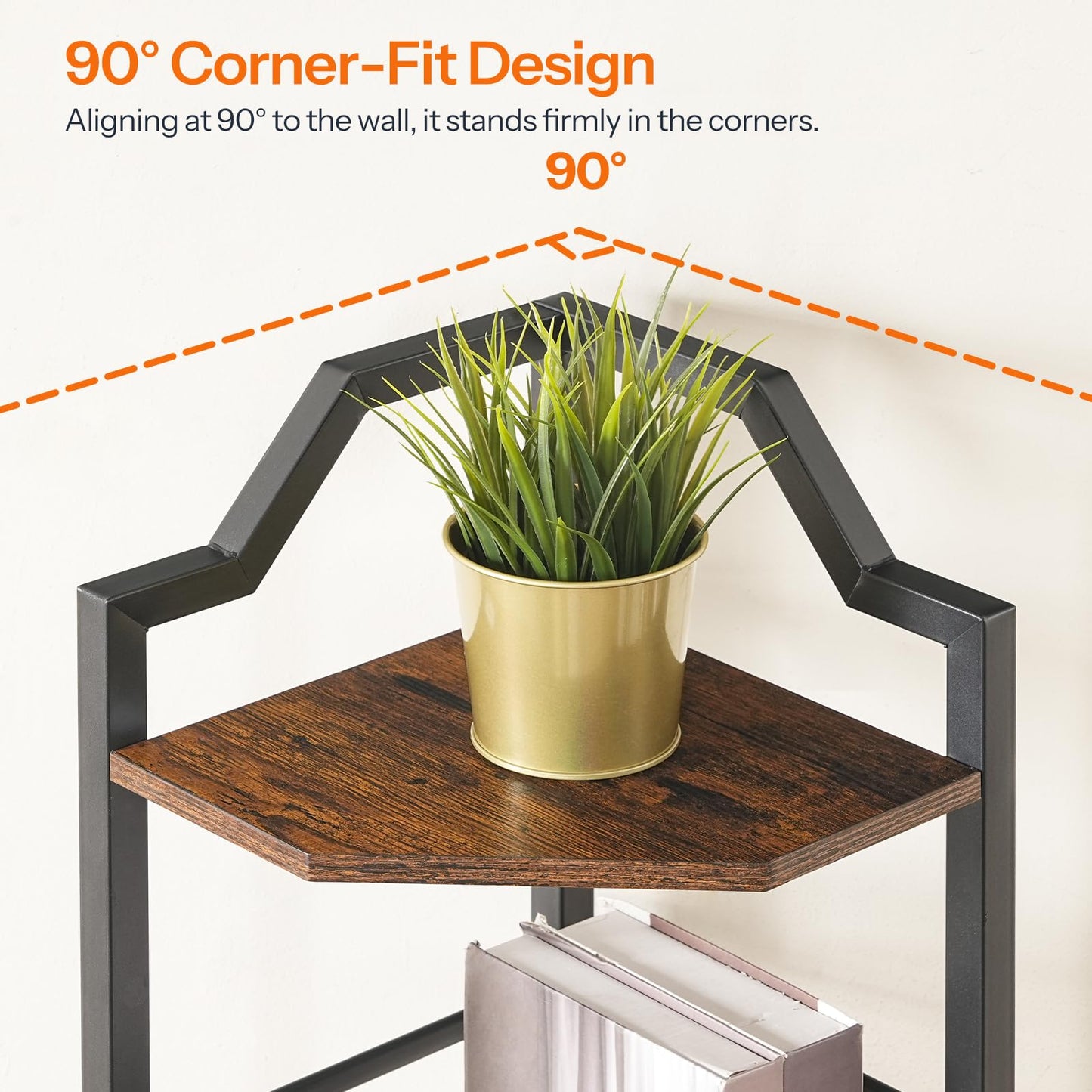 HOOBRO Narrow Corner Shelf Stand, 5-Tier Corner Shelf, 63” Tall Multipurpose Corner Bookshelf, Standing Display Shelf Plant Stand, for Living Room, Study, Kitchen, Rustic Brown and Black BF100CJ01