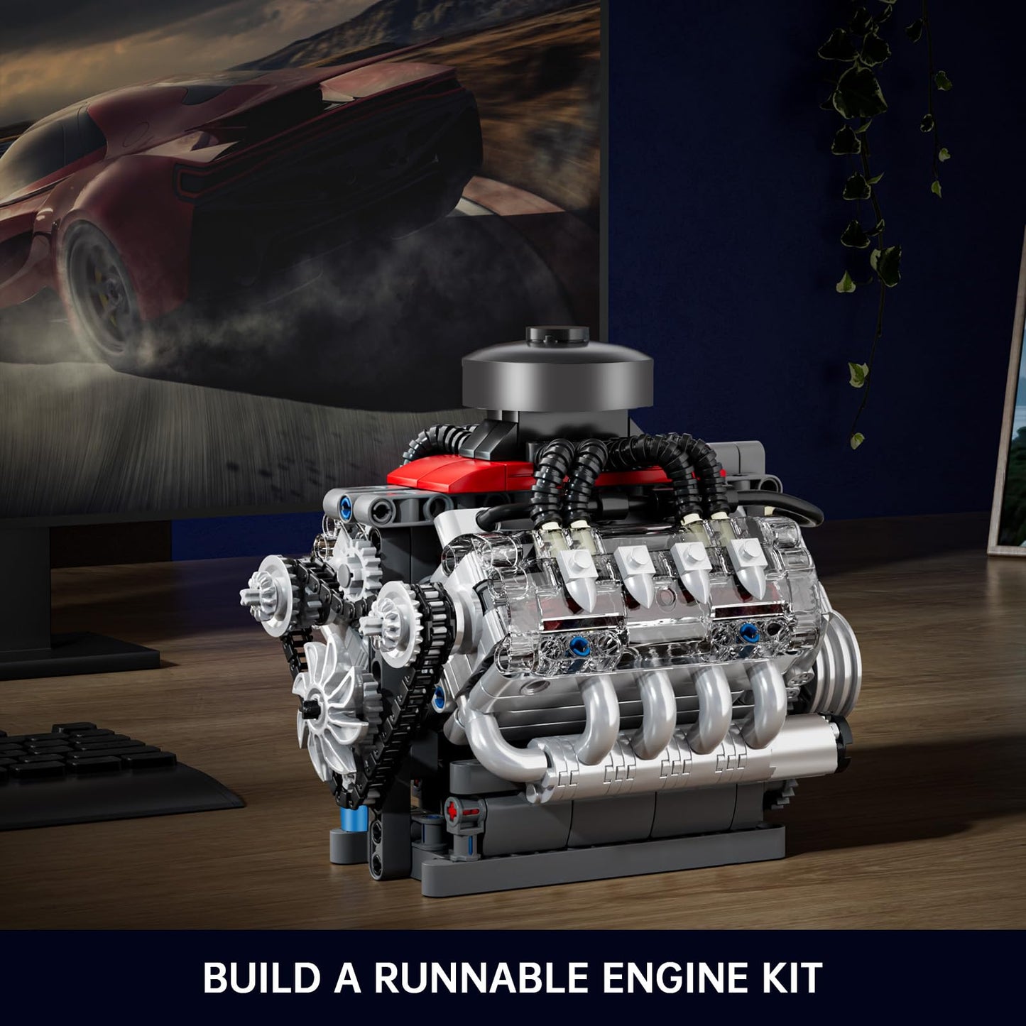 Mould King Mini V8 Engine Kits That Runs, Build Your Own Visible Car Motor, Physical Science Experiment Models for Teens, Best STEM Toy Gifts for 14+ and Adult 10171 (487 Pcs)