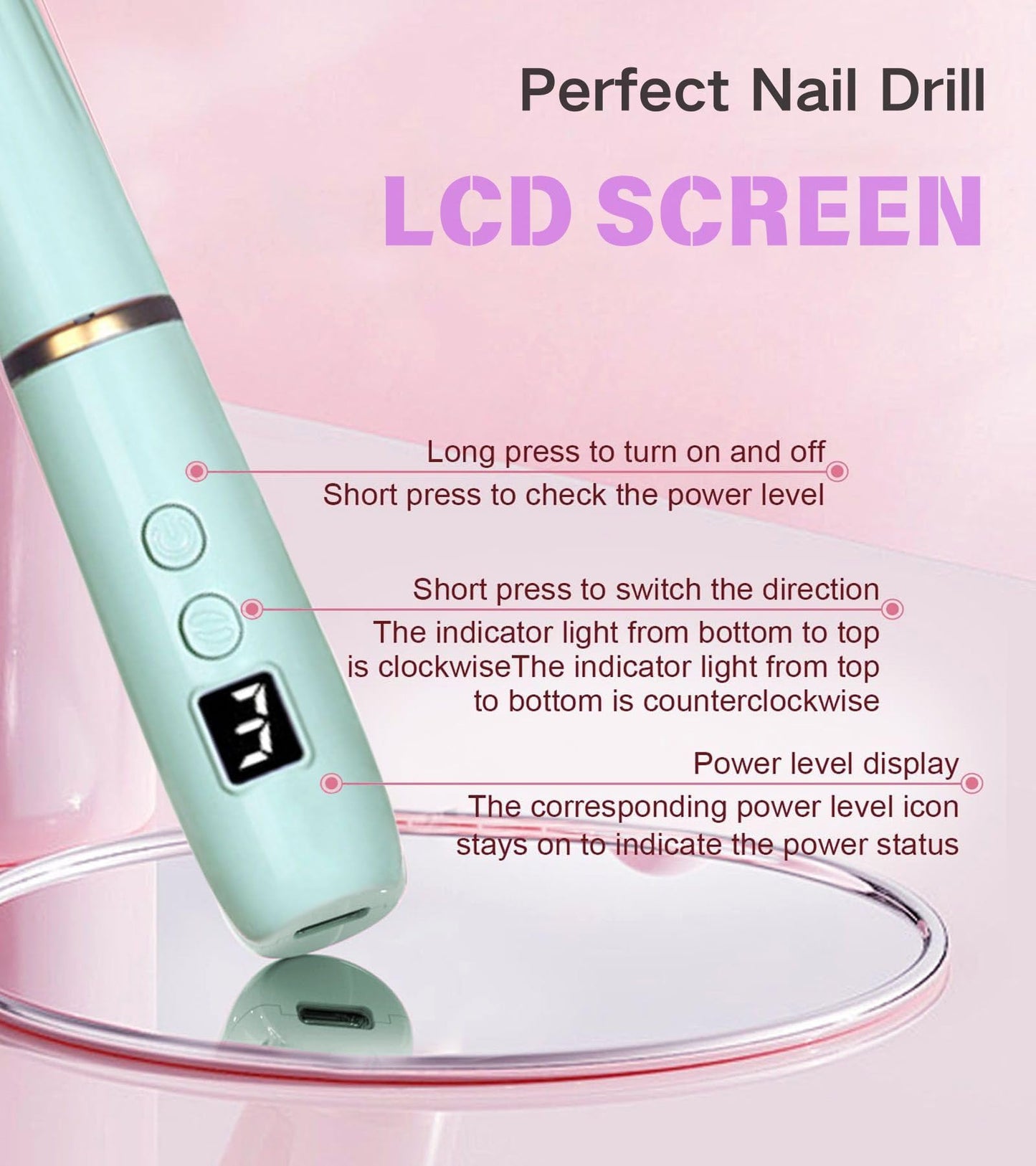 HengYuaoler Electric Nail Drill Machine File Efile Set for Acrylic Gel Nails Portable Nail Drill Machine Kit Rechargeable Pedicure Tools for Hand Feet Manicure Pedicure Tools Polishing Set(Blue)