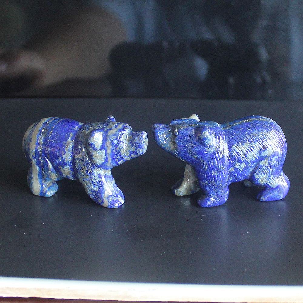 2'' Hand Carved Lapis Lazuli Crystal Bear Figurine Gemstone Statue Animal Carving Desktop Home Decor (Natural Lapis)