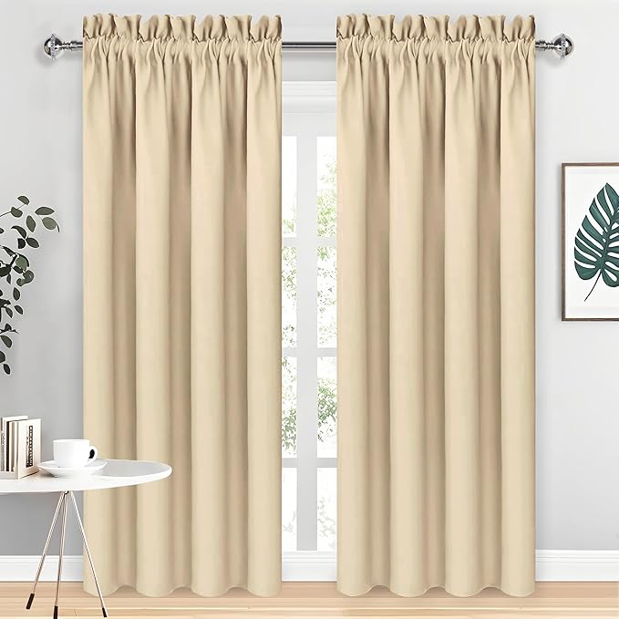 DWCN Insulated Blackout Curtains for Bedroom, Energy Saving Privacy Room Darkening Curtains for Living Room (W60 x L84 inch, Beige, Set of 2 Panels, Top of Rod Pocket)