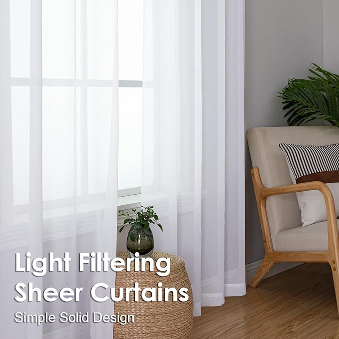 OVZME 2 Panels Sheer White Curtains 72 Inches Length Window Treatment for Kitchen, Elegant Airy Transparent Curtain Draperies Rod Pocket for Kids Living Room, Each 42 Width 72 Length