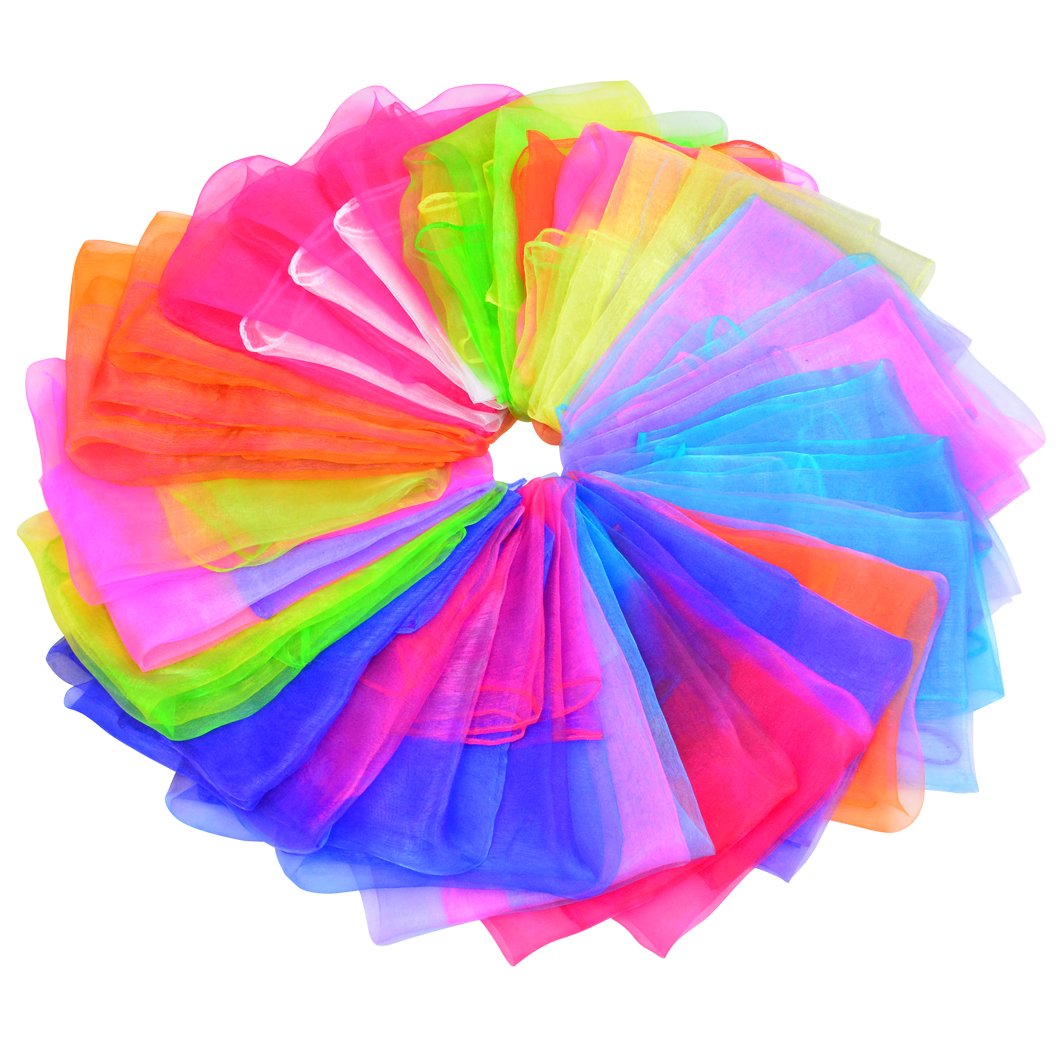 Wobe 30pcs Dance Scarves Square Juggling Scarf Magic Scarves, Magic Tricks Performance Props Accessories Movement Rhythm Band Scarf 24 by 24 Inches Random Graduated Colors Handkerchief