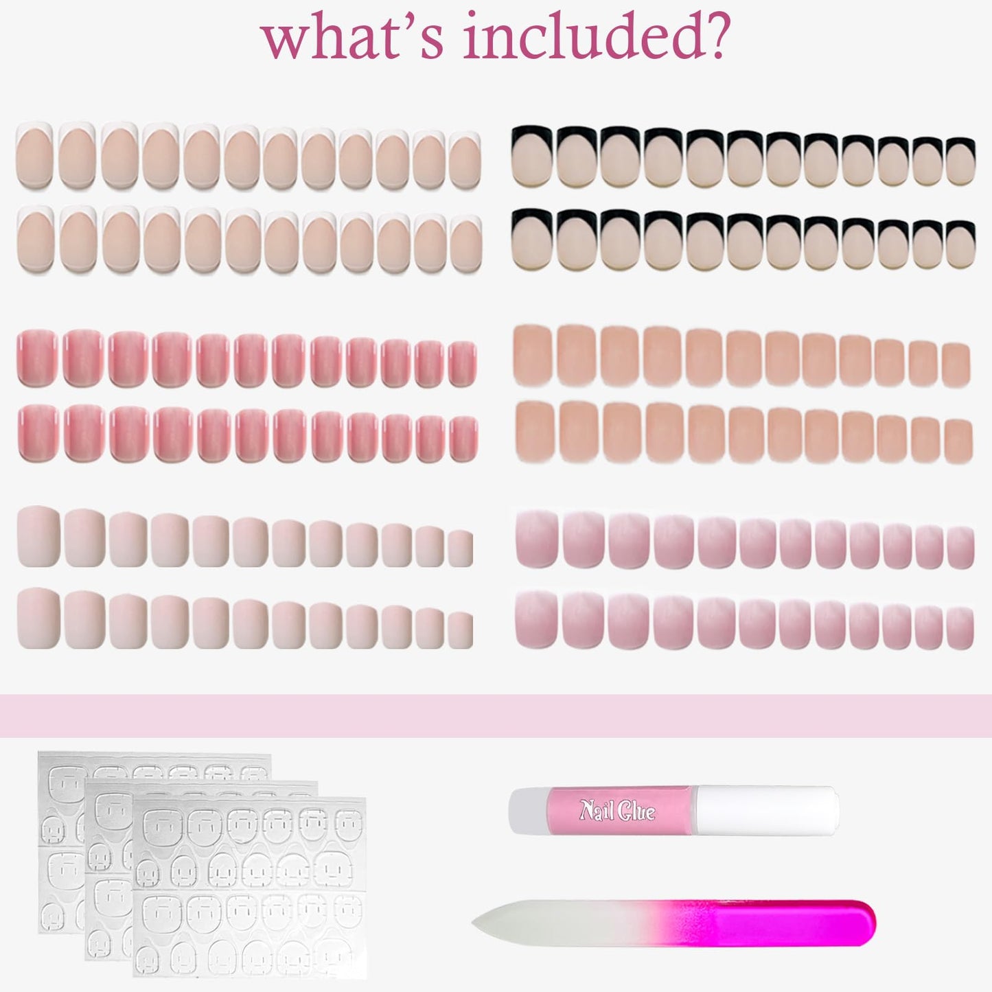 6 Packs (144 Pcs) French Tip Press On Nails - Jsiallye Milky White Short Square Press on Nails Nude Glazed, Gradient Glue On Nails in 12 Sizes - 24 Fake Nails Kit, Simple Stick On Nails for Women