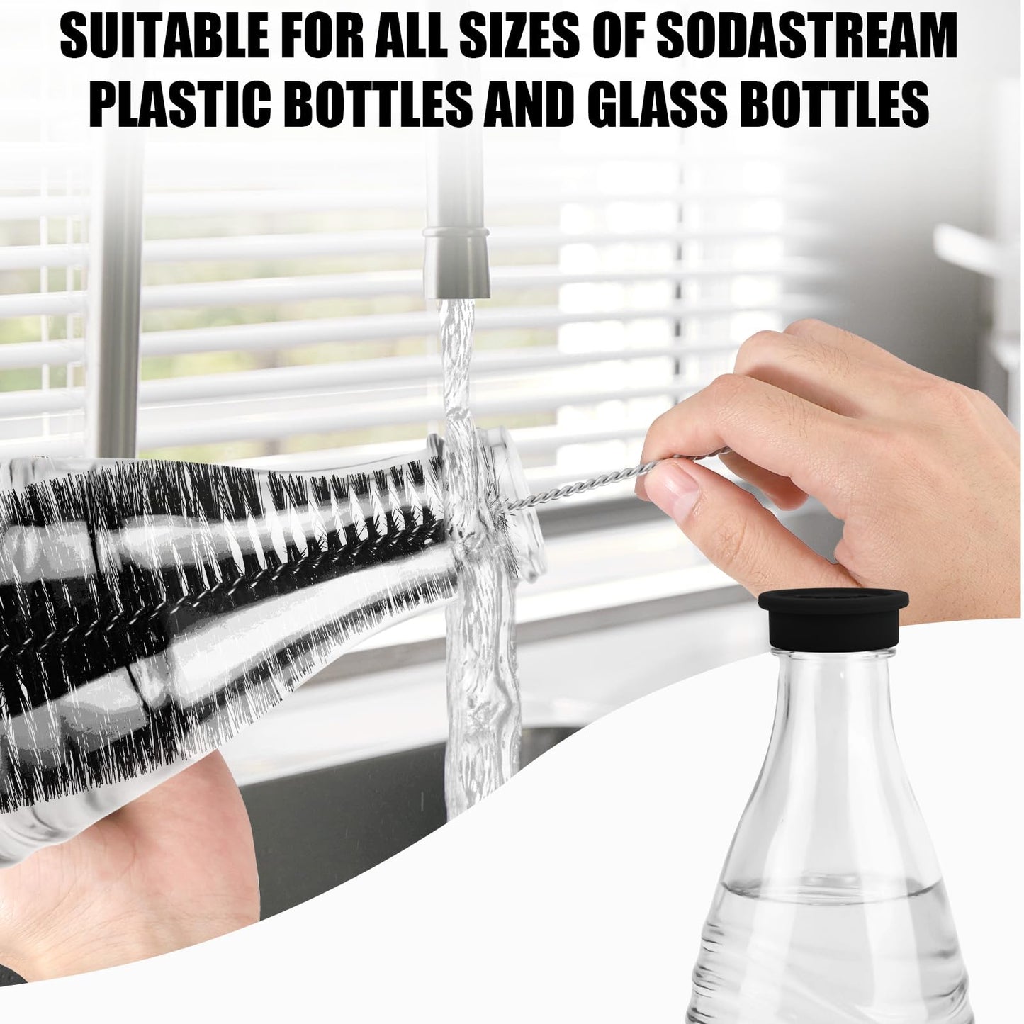 2pcs Bottle Brush for SodaStream, Cleaning Brush with Soft Anti-Scratch Bristles Soda Bottle Cleaner Washing Tool Home Kitchen Use