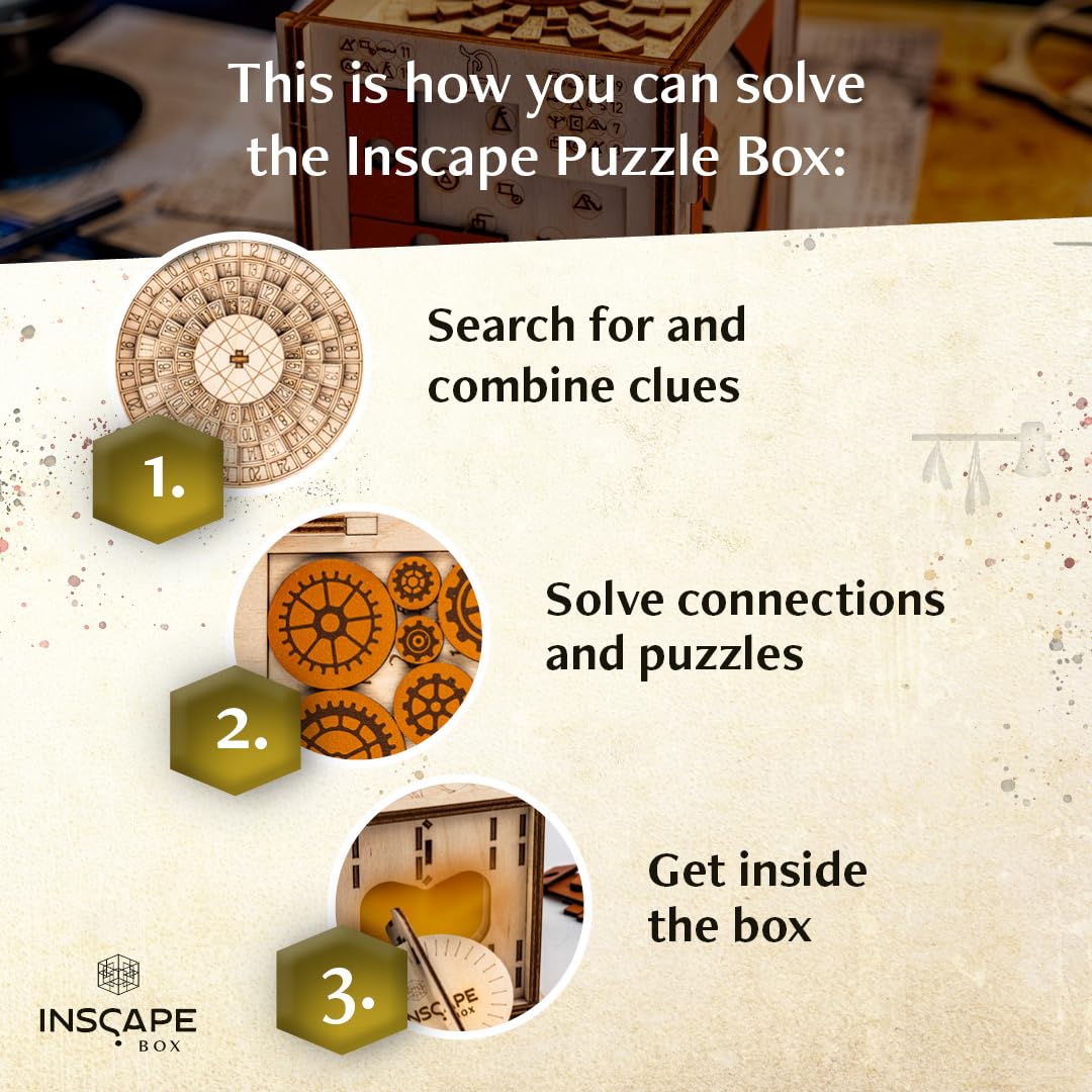 INSCAPE Da Vinci´s Marvel - Puzzle Box - Escape Room in A Box Game for Adults - Wooden Cluebox - Mind Puzzles for Adults - Puzzle Boxes with Hidden Compartments - Brain Teaser - Birthday Gift Gadget