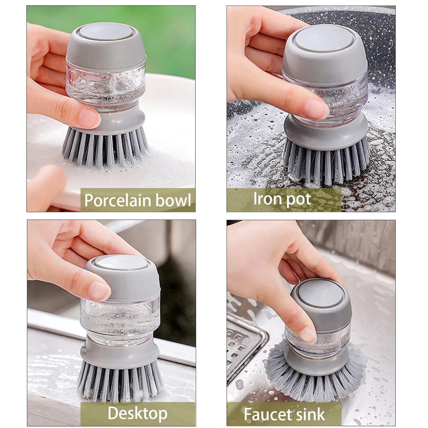 UGWkivd Soap Dispenser Dish Brush Palm Brush Scrub Brush Equipped with Storage Bracket and Drainage Base,Easy to Clean Kitchen Utensils and Sink, Includes a Replaceable Brush（Green）