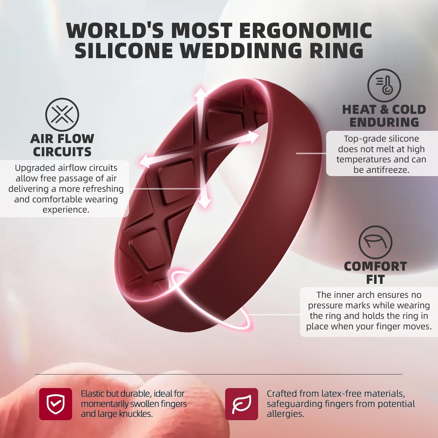 Egnaro Women’s Silicone Engagement Rings, Inner Arc Ergonomic Breathable Design with half sizes, Rubber Wedding Bands，5.5mm Wide-2mm Thick