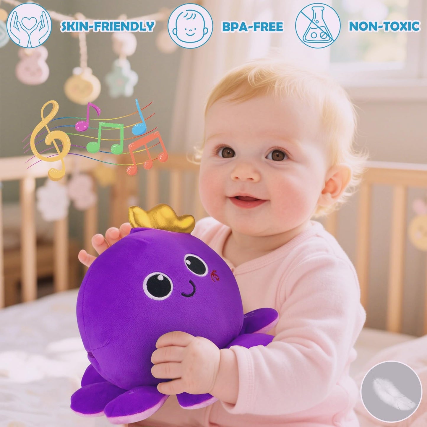 Octopus Baby Crawling Musical Interactive Toys with 97 Melodies, Talking Repeat Function Language Learning for Newborn Infant, Safe Plush Sensory Learning Montessori Toy for Toddlers Gift 0+ Months