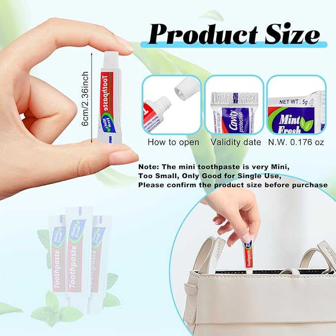 100 Tubes Extra Small Travel Size Toothpast Bulk,Mini 0.176 oz/5 Grams Small Disposable Toothpaste Mint Single Use Mini Bulk Toothpaste Travel Size for Hotel,Camping,Homeless,Charity,Guests
