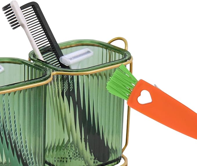 Green Toothbrush Holders for Bathrooms, Toothbrush Holders with Drain Tray, 2 Cups Tooth Brushing Holder, Bathroom Organizers and Storage Caddy Countertop for Toothpaste, Razors, Toothbrush