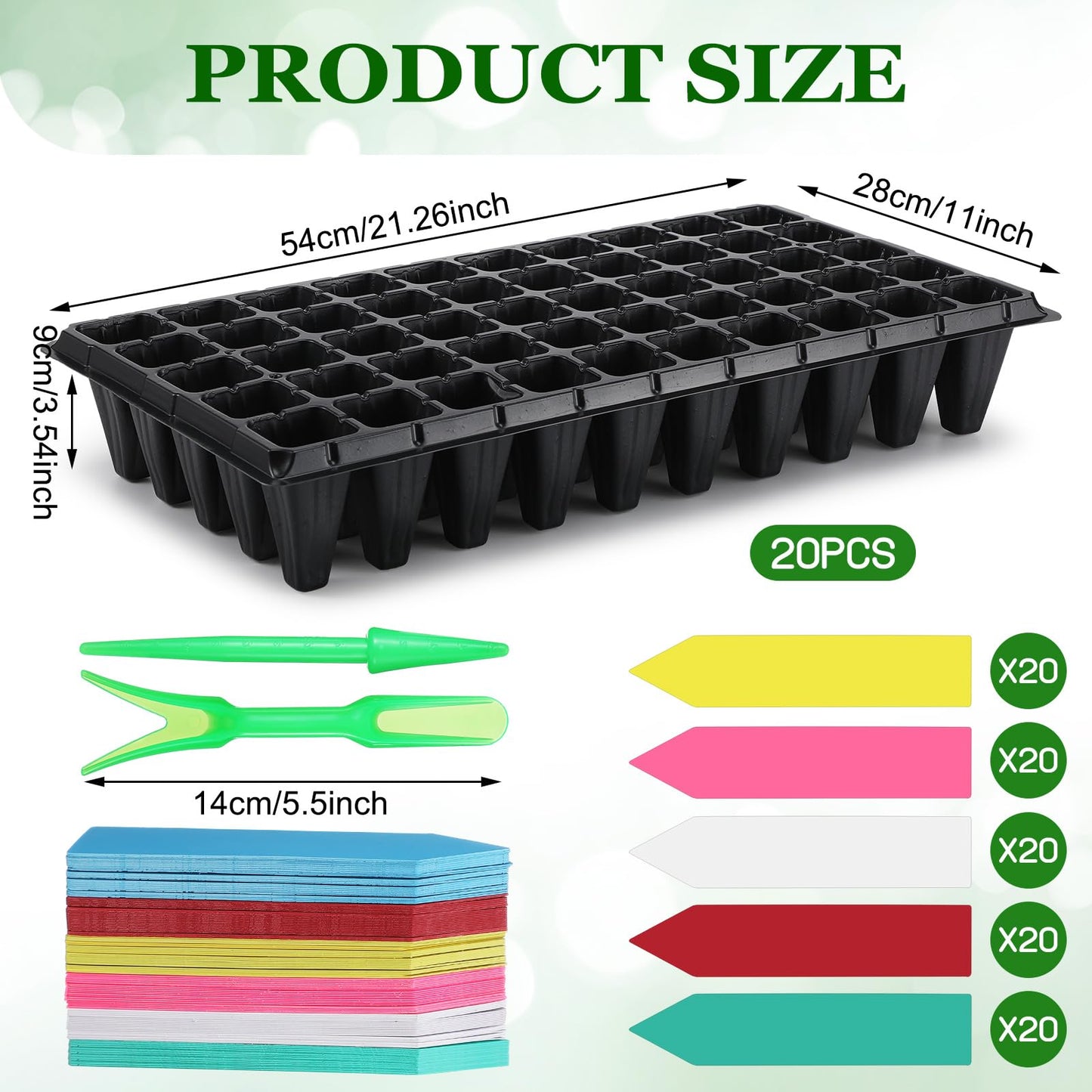 Vesici 20 Pcs 50 Cell Deep Root Seed Starting Trays 3.54" Depth Seedling Plastic Nursery Trays Bulk Thick Plastic Starter Cups for Plants with 120 Labels 2 Plant Tool Germination Gardener Supply