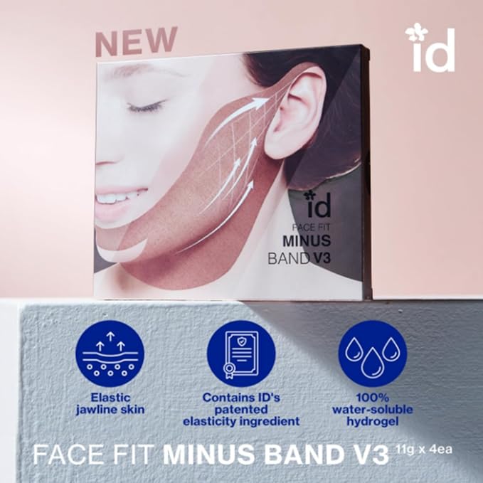 Face Fit Minus Band V3 (4 Sheets) — Hydrogel Jawline Mask Band for a Contoured, Lifted-Looking V-Line, Collagen, Elastin & Multi-Peptide Complex + Multi-Weight Hyaluronic Acid