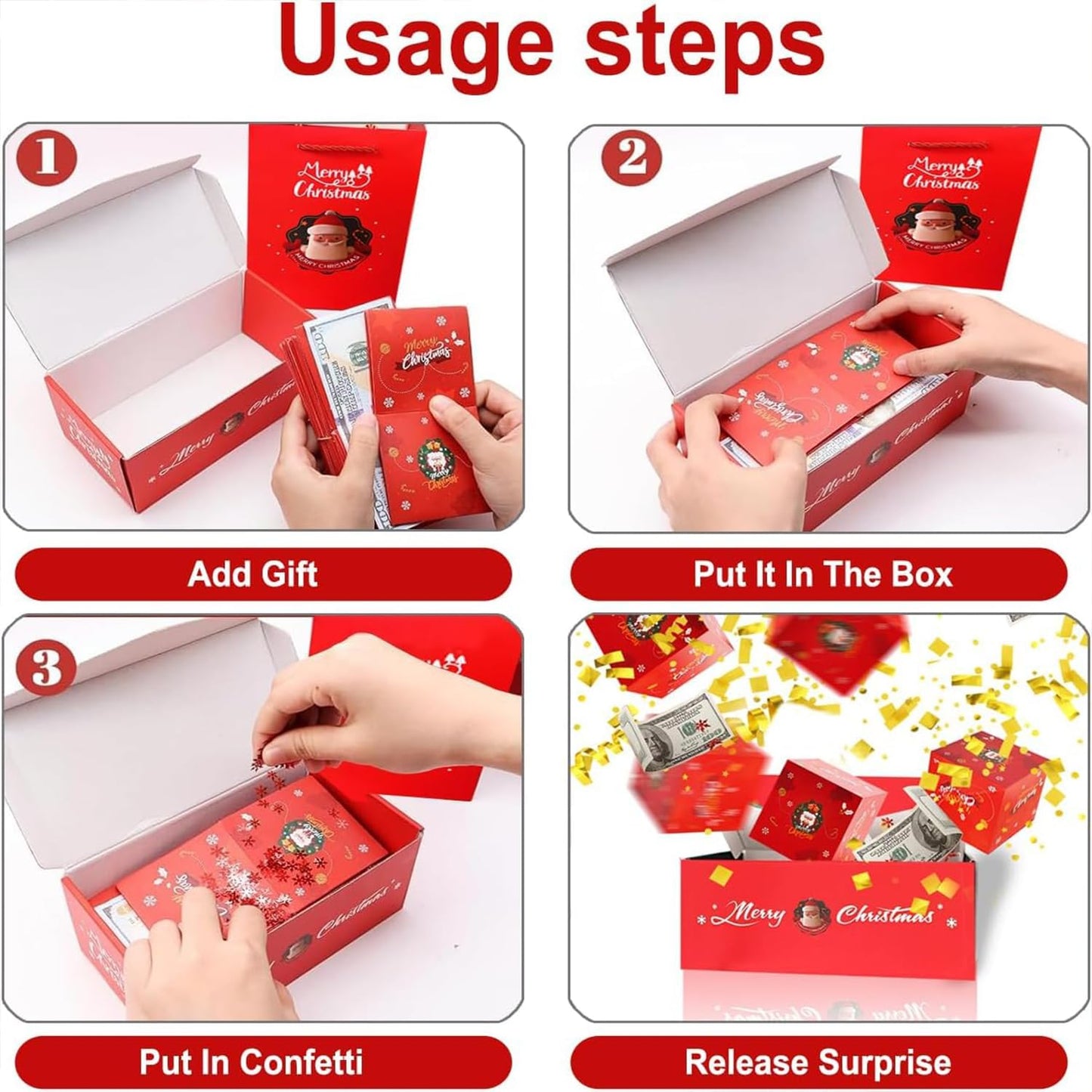 16pcs Surprise Gift Box Explosion for Money, 2025 Newly Folding Pop-Up Explosion Gift Box, Surprise Box Gift Box for Money, Christmas Boxes Explosion Gift Box for Money and Birthday(Red)