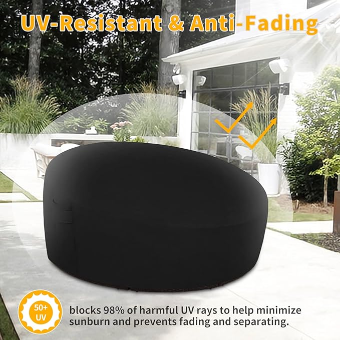 Easy-Going Heavy Duty 600D Outdoor Daybed Cover 92 Inch UV Resistant Patio Round Sofa Cover Waterproof Outdoor Canopy Daybed Sofa Cover with Air Vent 92" Dia x 35"/18" H, Black