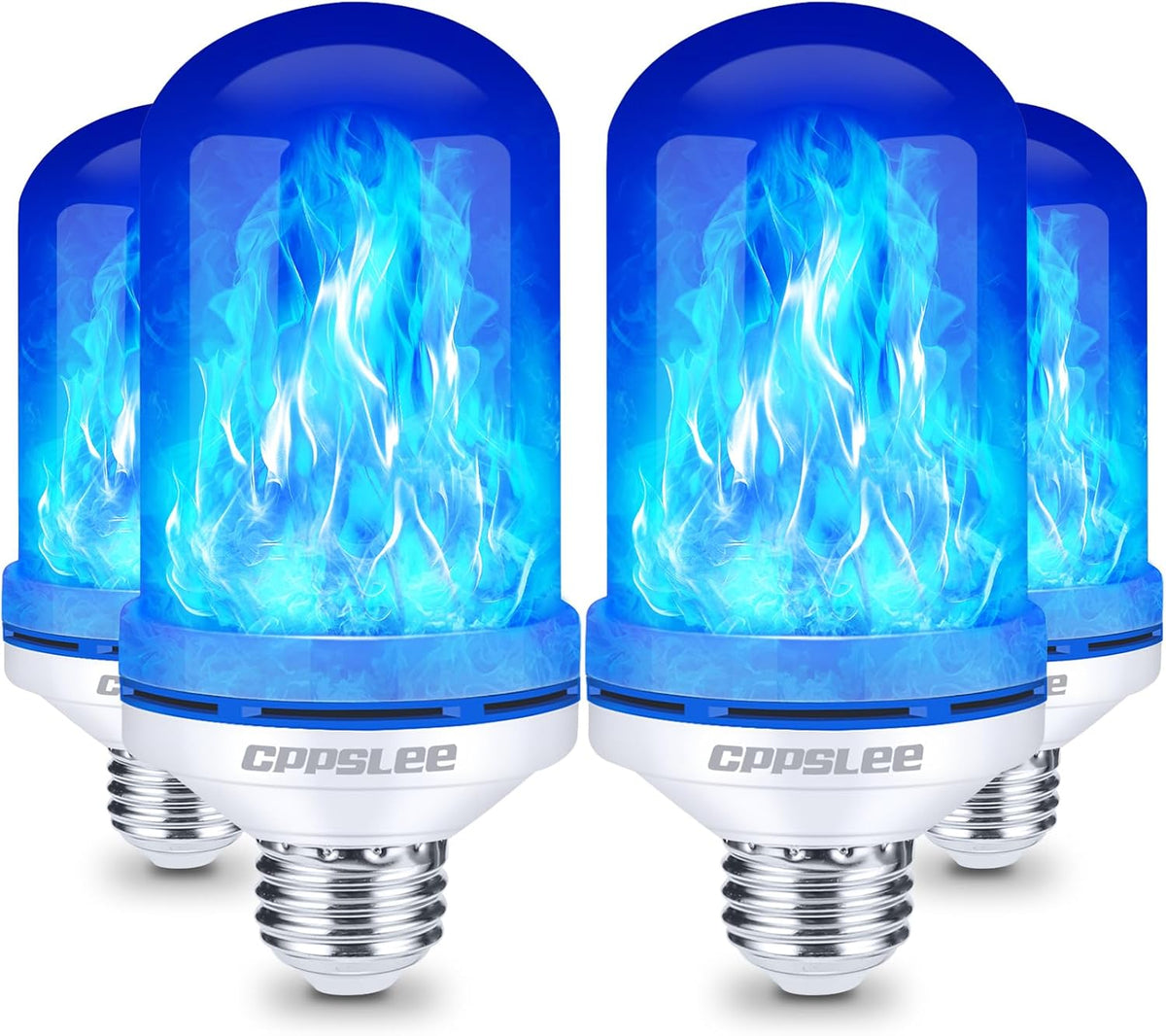 CPPSLEE Upgraded LED Flame Light Bulbs, 4 Modes Flickering Light Bulbs, E26 Base Fire Flame Bulb for Halloween Decorations Outdoor, Christmas Lights Patio Indoor Home Decor (Blue, 4 Pack)