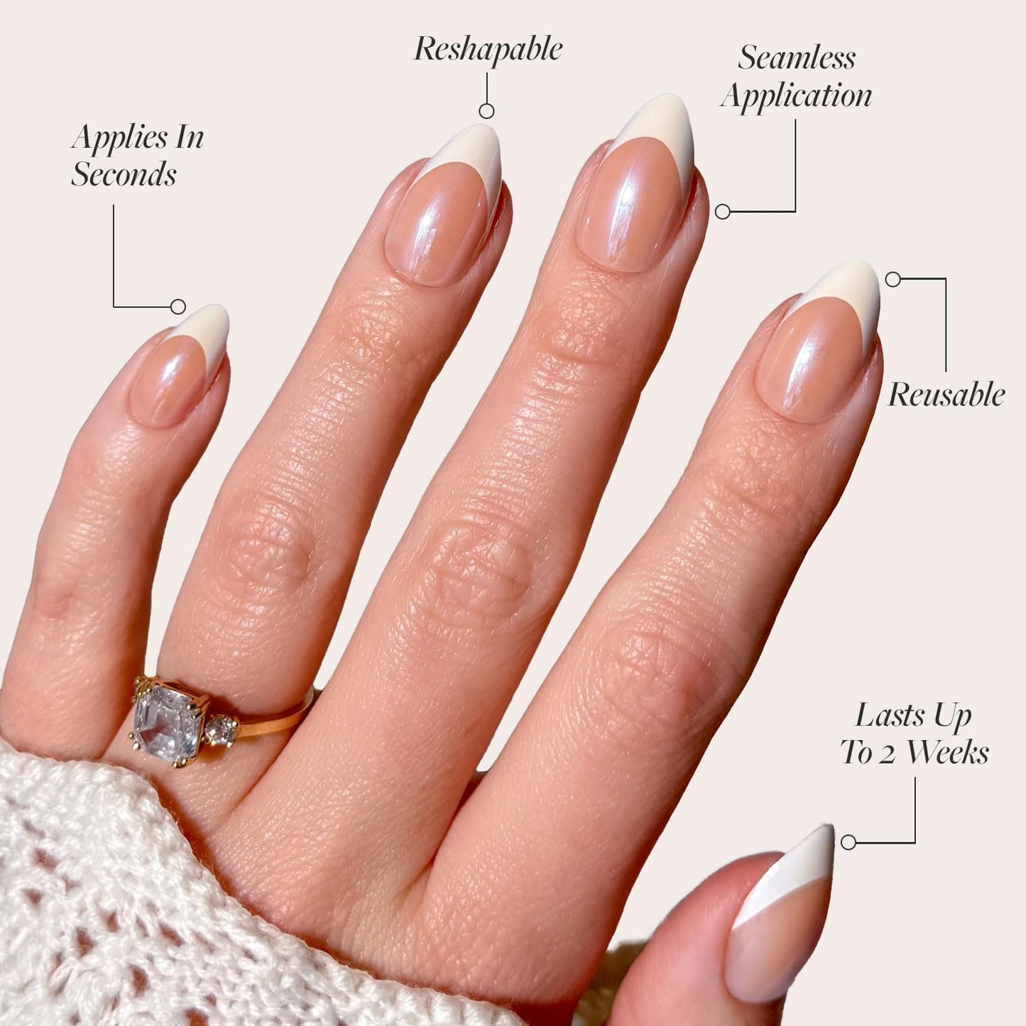 Glamnetic Press On Nails - Mrs. | Short Almond Fake Nails with French Tips and Glossy, Glazed Finish, Salon Quality | 15 Sizes - 30 Nail Kit with Glue